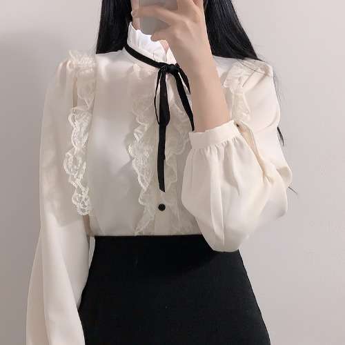 量産型/参戦服/推し活 シフォンレースのリボンブラウス