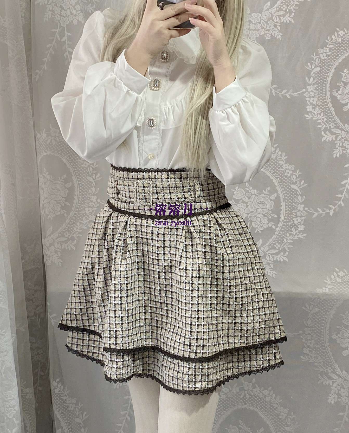 量産型/参戦服/推し活 ラインストーン&パールボタンの長袖シャツ