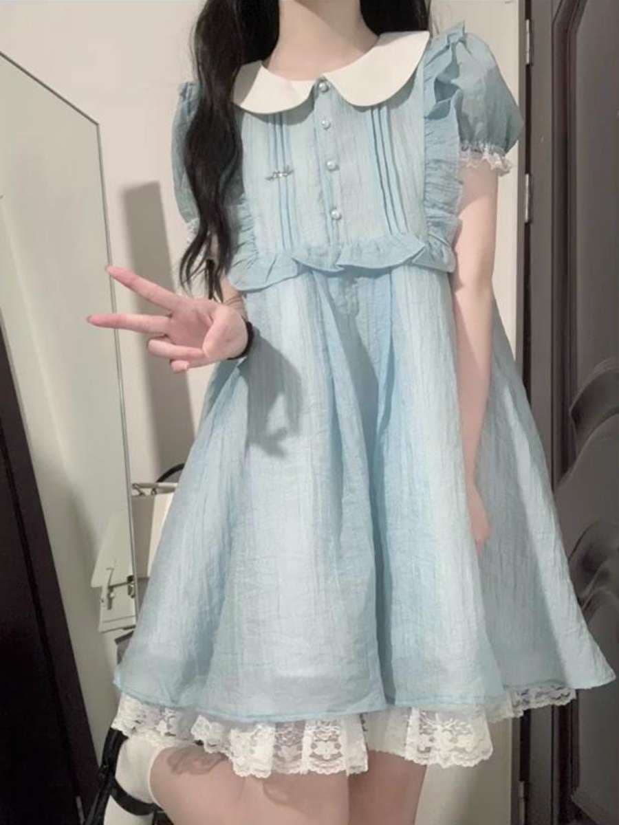 量産型/参戦服/推し活 襟付きブルーワンピース