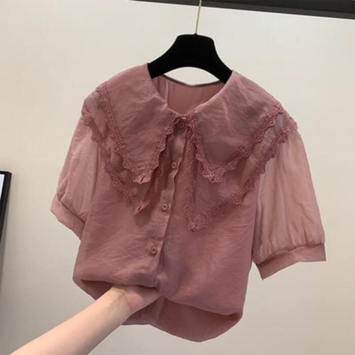 量産型/参戦服/推し活 シースルーシフォンブラウス