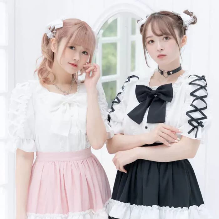 量産型/参戦服/推し活 編み上げパフスリーブブラウス