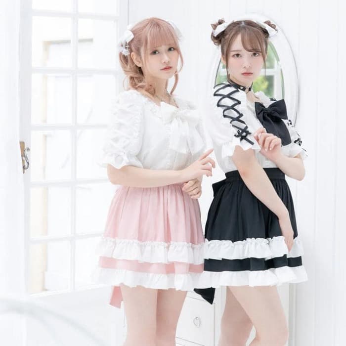 量産型/参戦服/推し活 編み上げパフスリーブブラウス