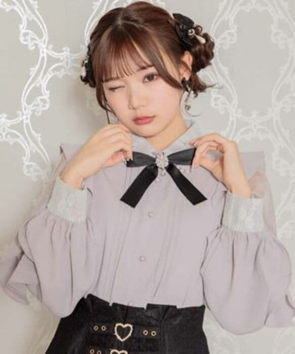 量産型/参戦服/推し活 シースルーフリルシャツ