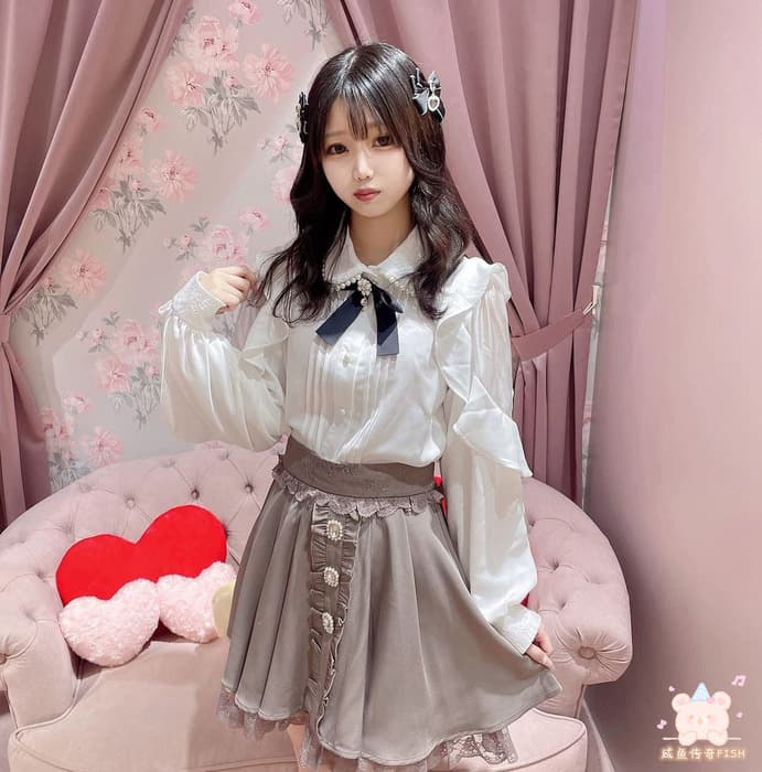 量産型/参戦服/推し活 シースルーフリルシャツ