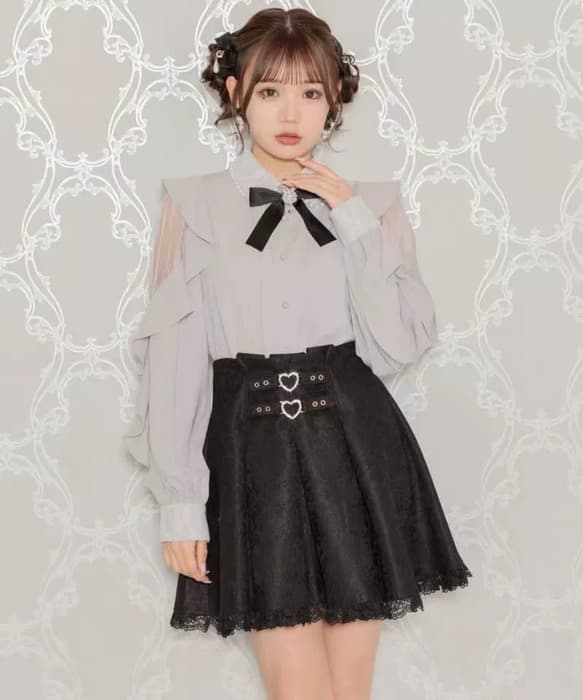 量産型/参戦服/推し活 シースルーフリルシャツ