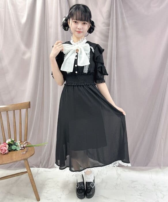 量産型/参戦服/推し活 フリルリボンロングワンピース