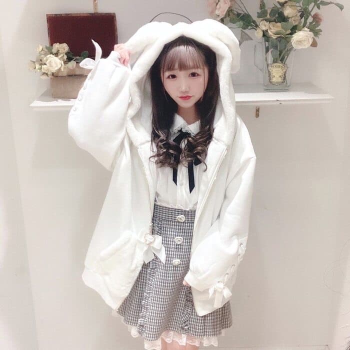 量産型/参戦服/推し活 耳付きフードフリルパーカー