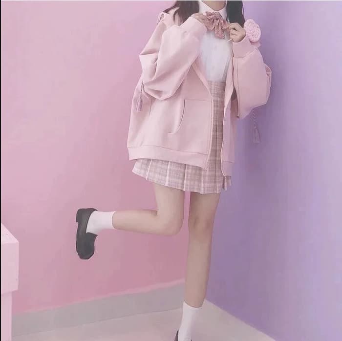 量産型/参戦服/推し活 耳付きオーバーサイズパーカー