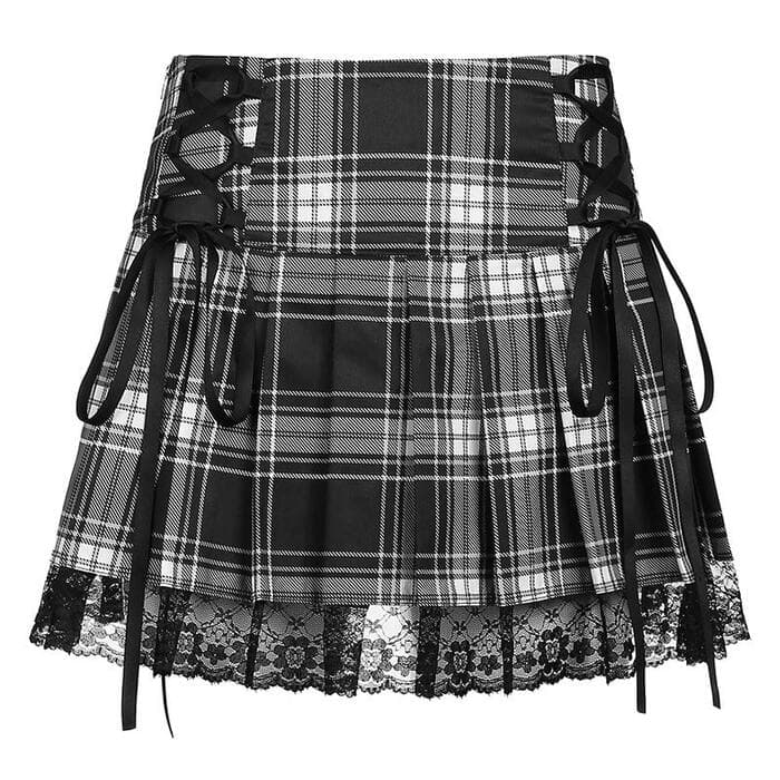 量産型/参戦服/推し活 スカート チェックとレースのショートスカート