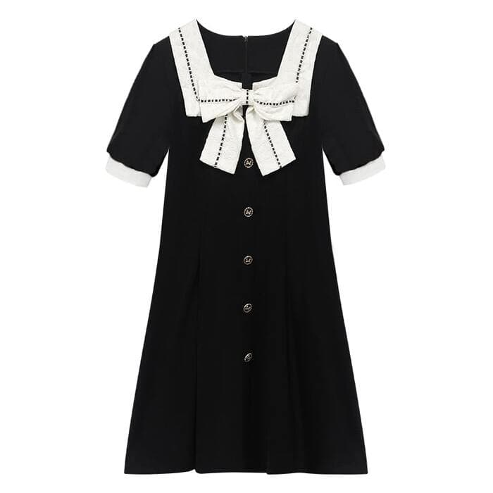 量産型/参戦服/推し活 フレンチリボンでオトナっぽ&シック!ロングスクエアカラーのハイウエストワンピース!