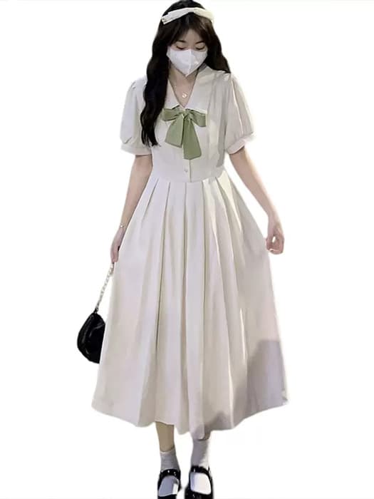 量産型/参戦服/推し活 ロング丈のプリーツスカートが清楚さを際立たせる!オフホワイトでに上品さを♡ ワンピース