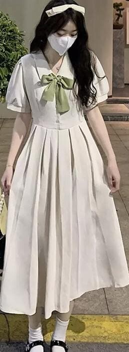 量産型/参戦服/推し活 ロング丈のプリーツスカートが清楚さを際立たせる!オフホワイトでに上品さを♡ ワンピース