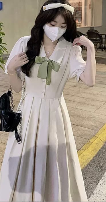 量産型/参戦服/推し活 ロング丈のプリーツスカートが清楚さを際立たせる!オフホワイトでに上品さを♡ ワンピース
