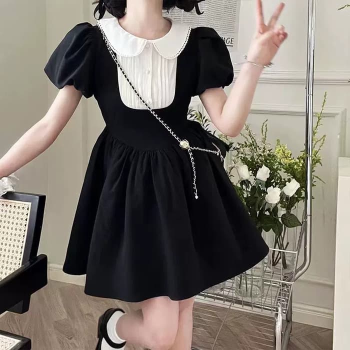量産型/参戦服/推し活 Aラインスカートのふわふわ感が魅力!パフスリーブの襟がアクセント◎ワンピース