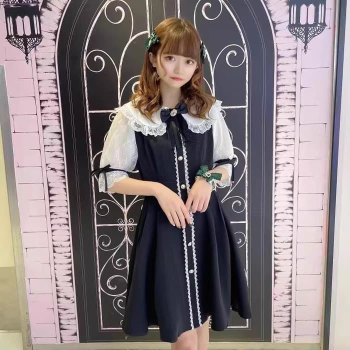 量産型/参戦服/推し活 レースのかわいさにメロメロ!ムスクテールカラーのワンピースが女子のハートをつかむ♡