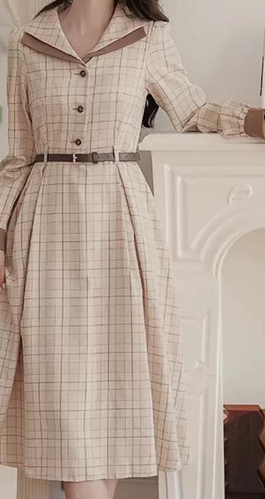 量産型/参戦服/推し活 細目ベルトブラウンワンピース