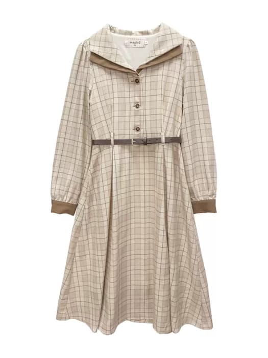 量産型/参戦服/推し活 細目ベルトブラウンワンピース