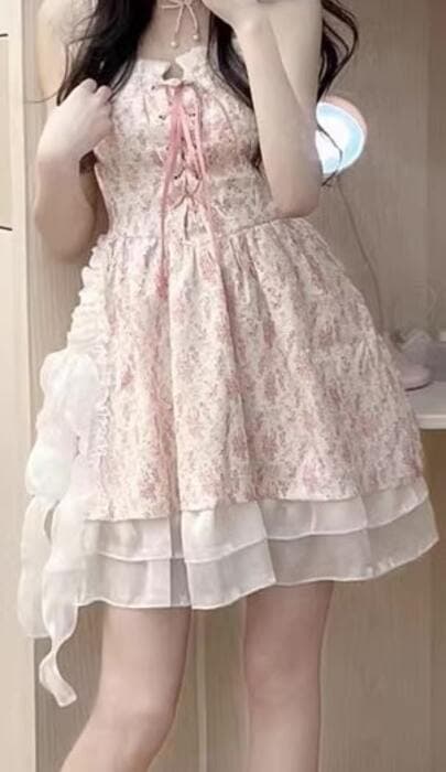 量産型/参戦服/推し活 遊び心満載♡春の猫っぽ花柄ワンピース