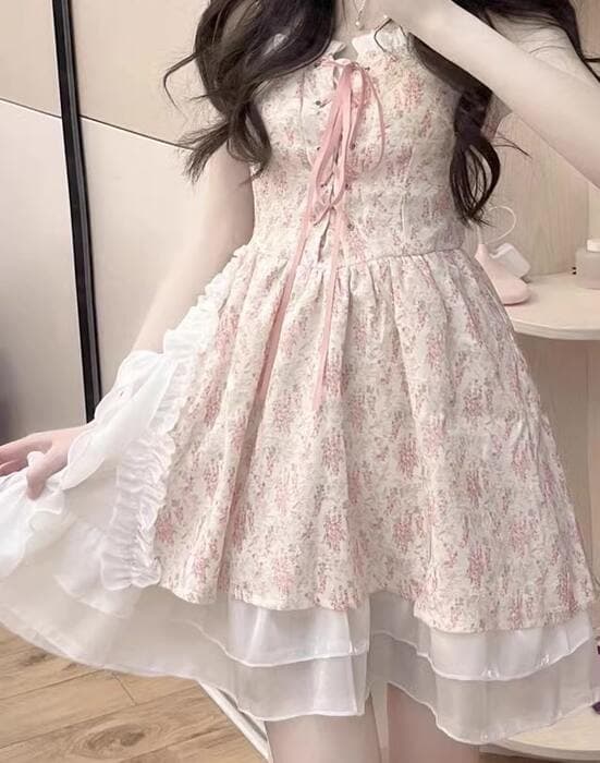量産型/参戦服/推し活 遊び心満載♡春の猫っぽ花柄ワンピース