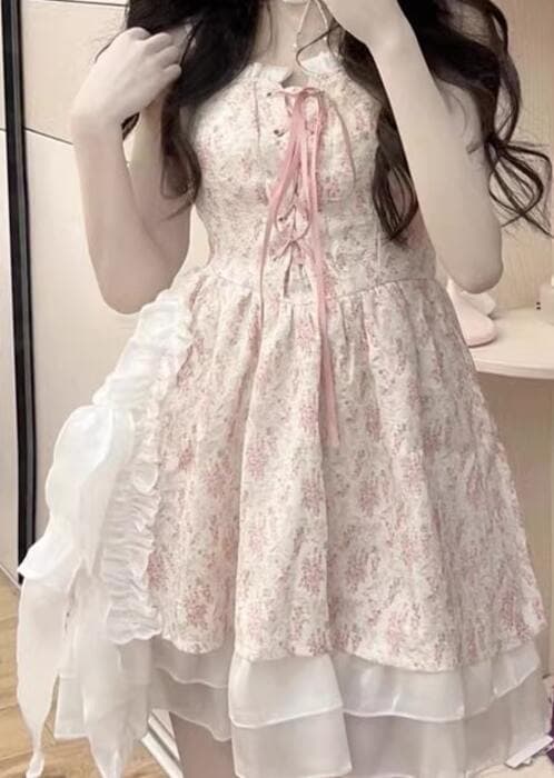 量産型/参戦服/推し活 遊び心満載♡春の猫っぽ花柄ワンピース