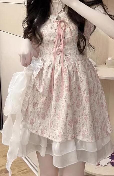 量産型/参戦服/推し活 遊び心満載♡春の猫っぽ花柄ワンピース