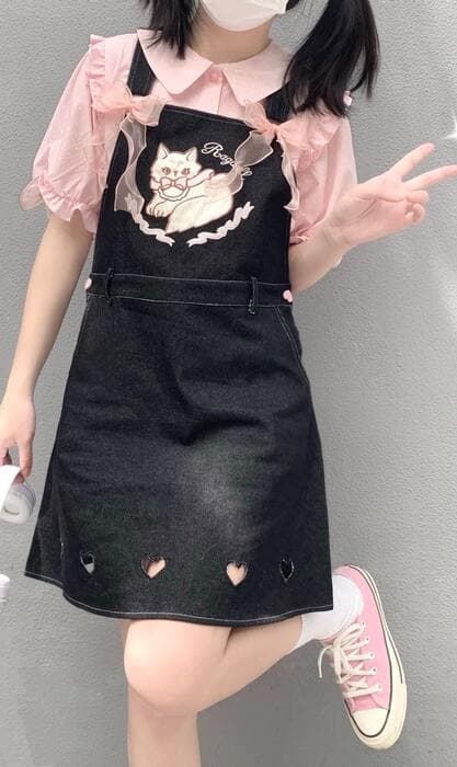 量産型/参戦服/推し活 猫好きへ♡デニムサスペンダースカート♪