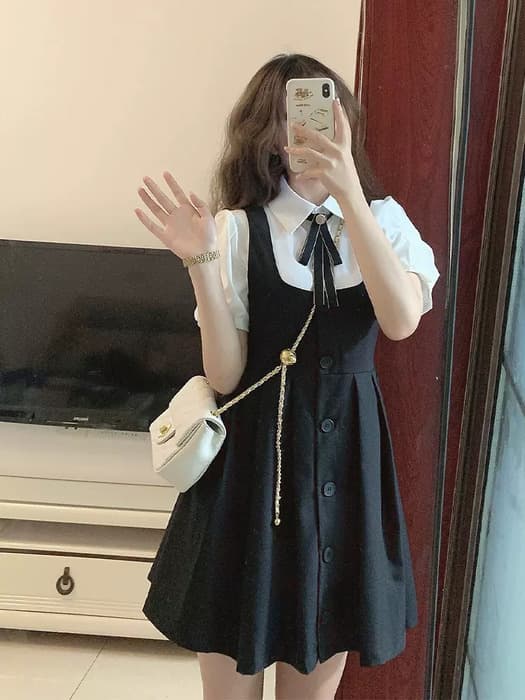 量産型/参戦服/推し活 ギャザースカートに大き目ボタン♡セットアップ