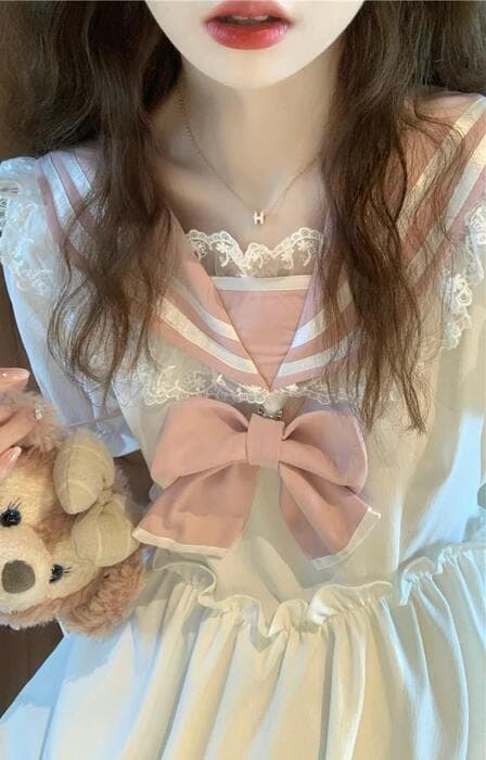 量産型/参戦服/推し活 カレッジ風♡フリルがアクセントのワンピース