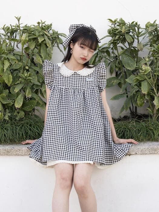 量産型/参戦服/推し活 ノースリーブ!チェック柄ワンピース
