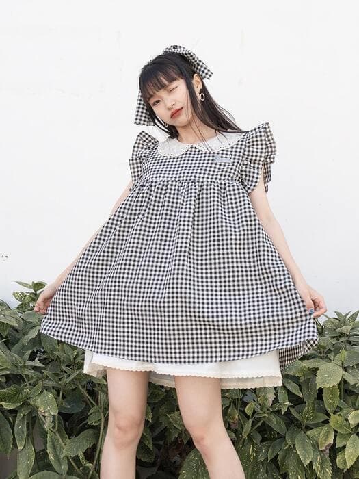 量産型/参戦服/推し活 ノースリーブ!チェック柄ワンピース