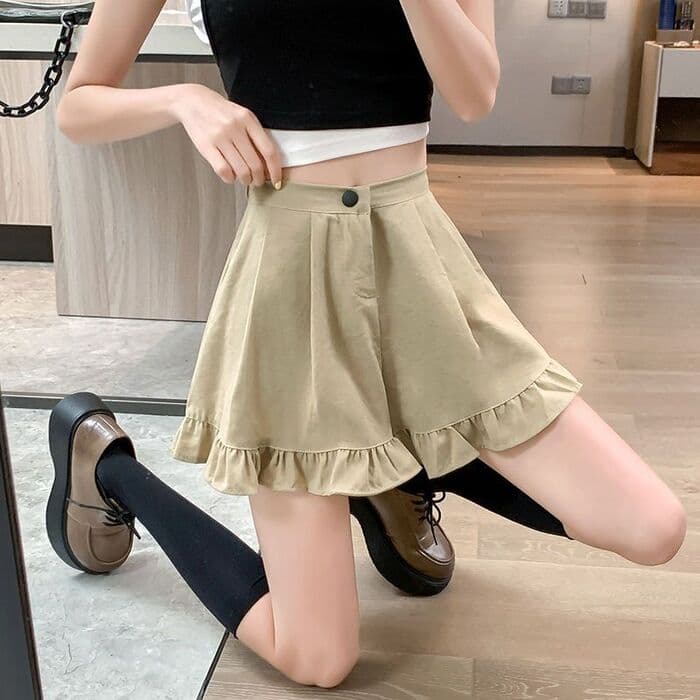 量産型/参戦服/推し活 ズボン ワイドフリルショートパンツ