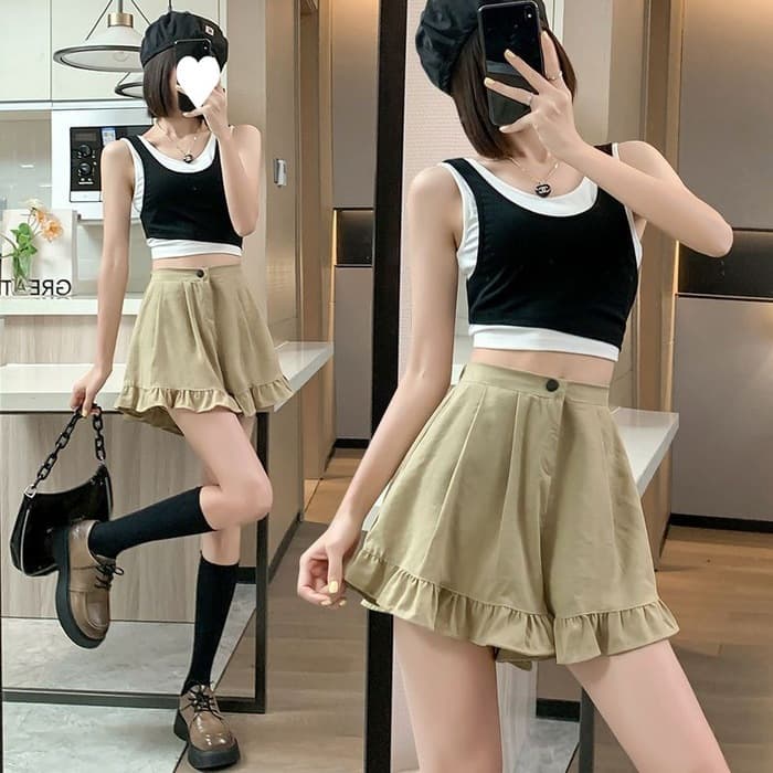 量産型/参戦服/推し活 ズボン ワイドフリルショートパンツ