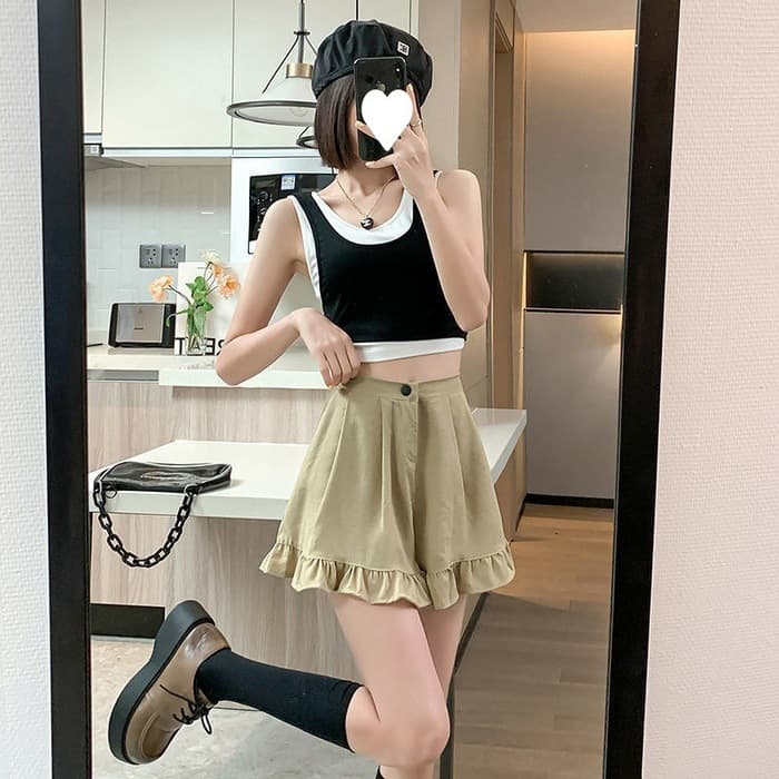 量産型/参戦服/推し活 ズボン ワイドフリルショートパンツ