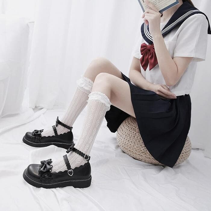 量産型/参戦服/推し活 フレンチガーリーフリルリボンシューズ