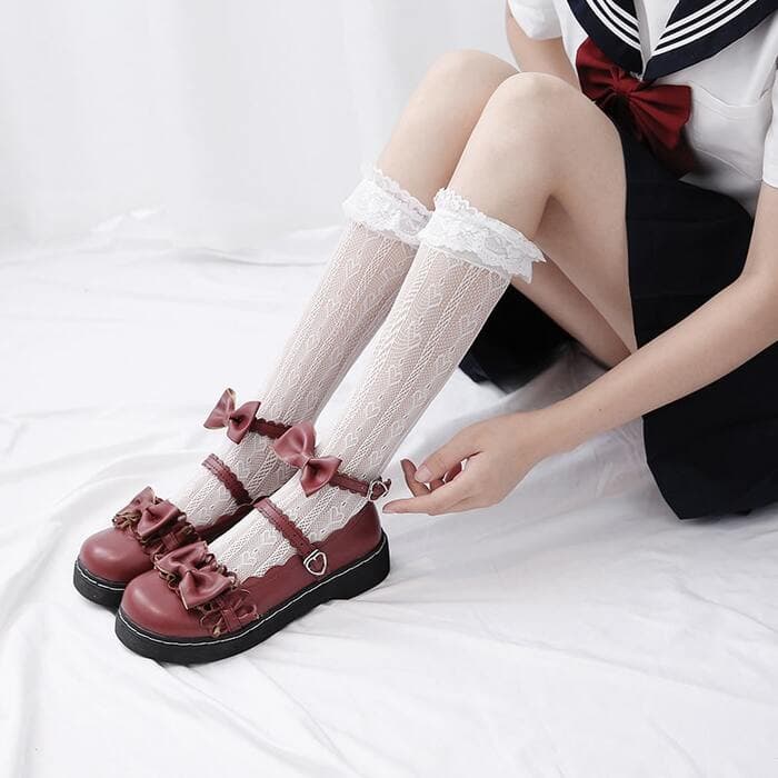 量産型/参戦服/推し活 フレンチガーリーフリルリボンシューズ