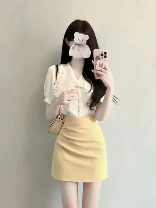 量産型/参戦服/推し活 大き目カラーがアクセントになるセットアップ