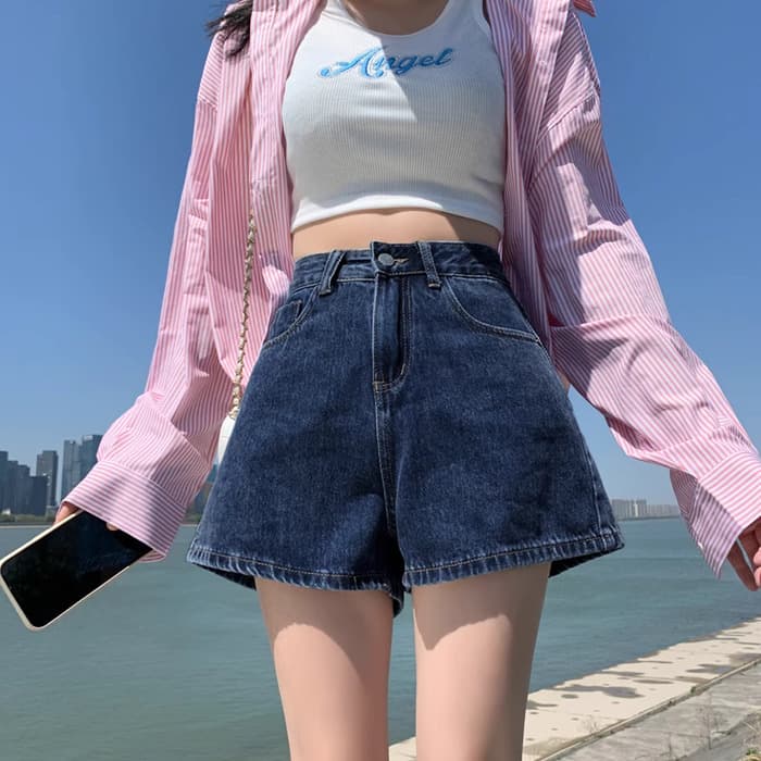 量産型/参戦服/推し活 甘辛スタイル!女子にぴったりAラインワイドデニムショーパン♡ ズボン