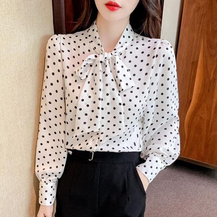 量産型/参戦服/推し活 ふんわりドット柄シフォン♡ブラウス