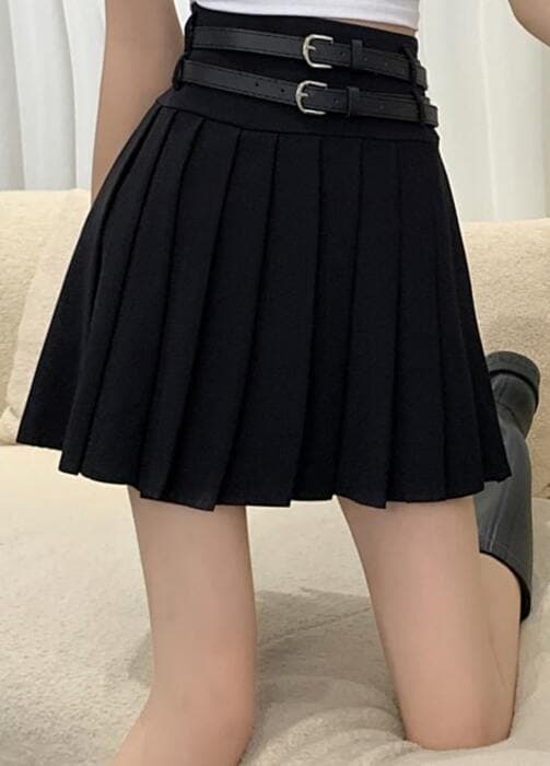 量産型/参戦服/推し活 なプリーツスカート!甘くてクールな2本ベルトがアクセント♡