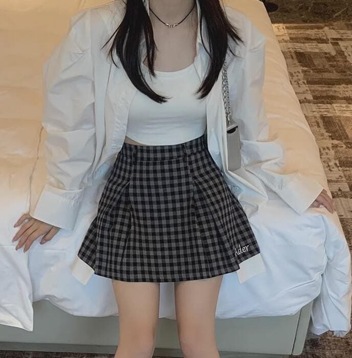 量産型/参戦服/推し活 チェック柄スカート!ハイウエストデザイン