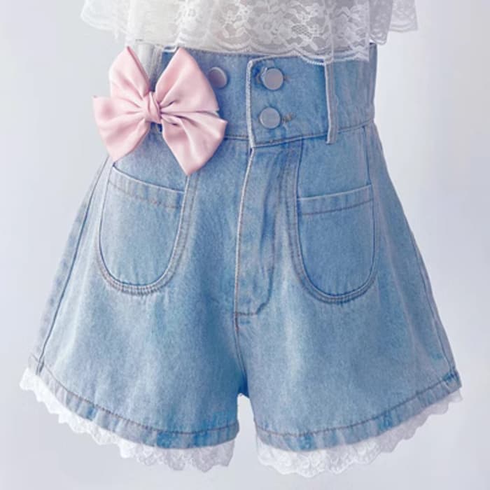 量産型/参戦服/推し活 女子っぽピンクリボンがかわいい♡デニムホットショーツ! ズボン