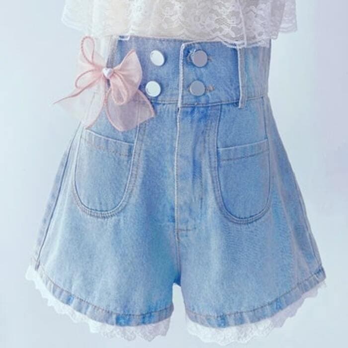 量産型/参戦服/推し活 女子っぽピンクリボンがかわいい♡デニムホットショーツ! ズボン