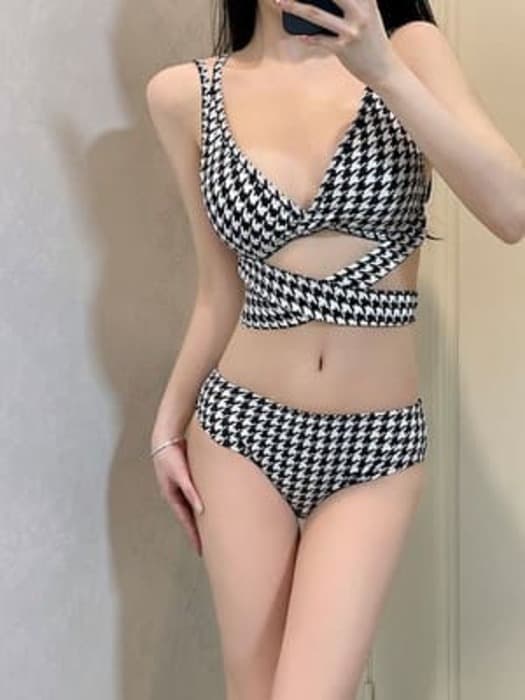 量産型/参戦服/推し活 クロスラインが決め手!千鳥格子のセクシー水着 水着
