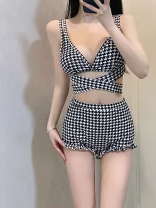 量産型/参戦服/推し活 千鳥格子の水着!ボトムスはボクサーで♡ 水着