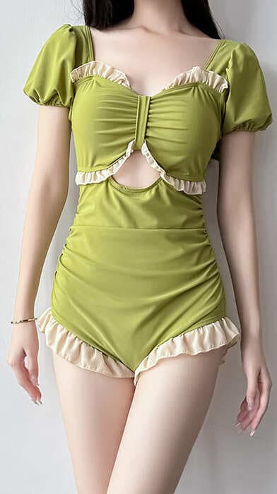 量産型/参戦服/推し活 アボカドグリーン!バックレス水着 水着