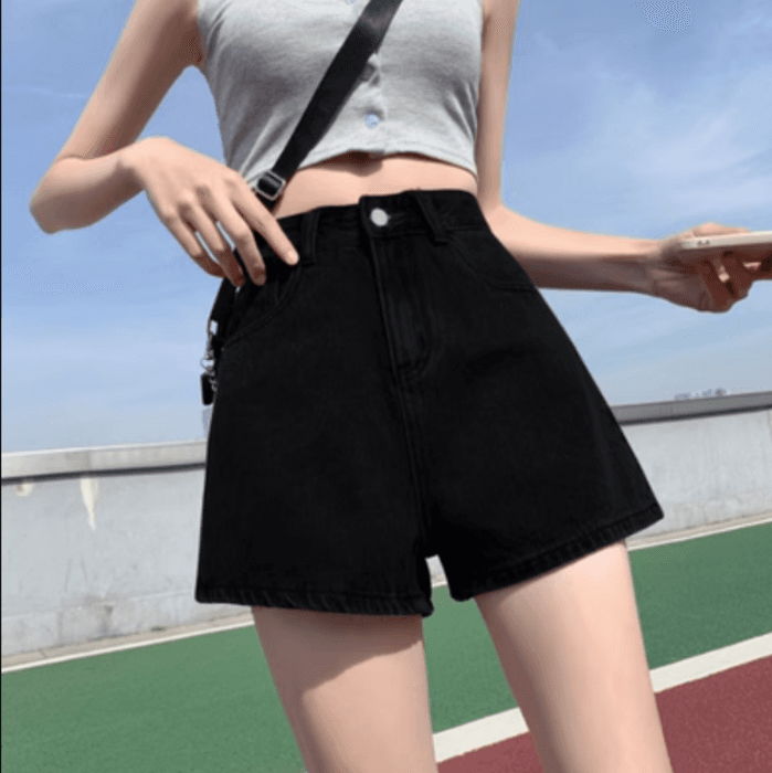 量産型/参戦服/推し活 甘辛スタイル!女子にぴったりAラインワイドデニムショーパン♡ ズボン