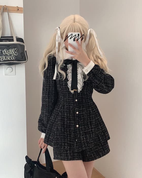 量産型/参戦服/推し活 ツイード生地のお嬢様風セットアップ