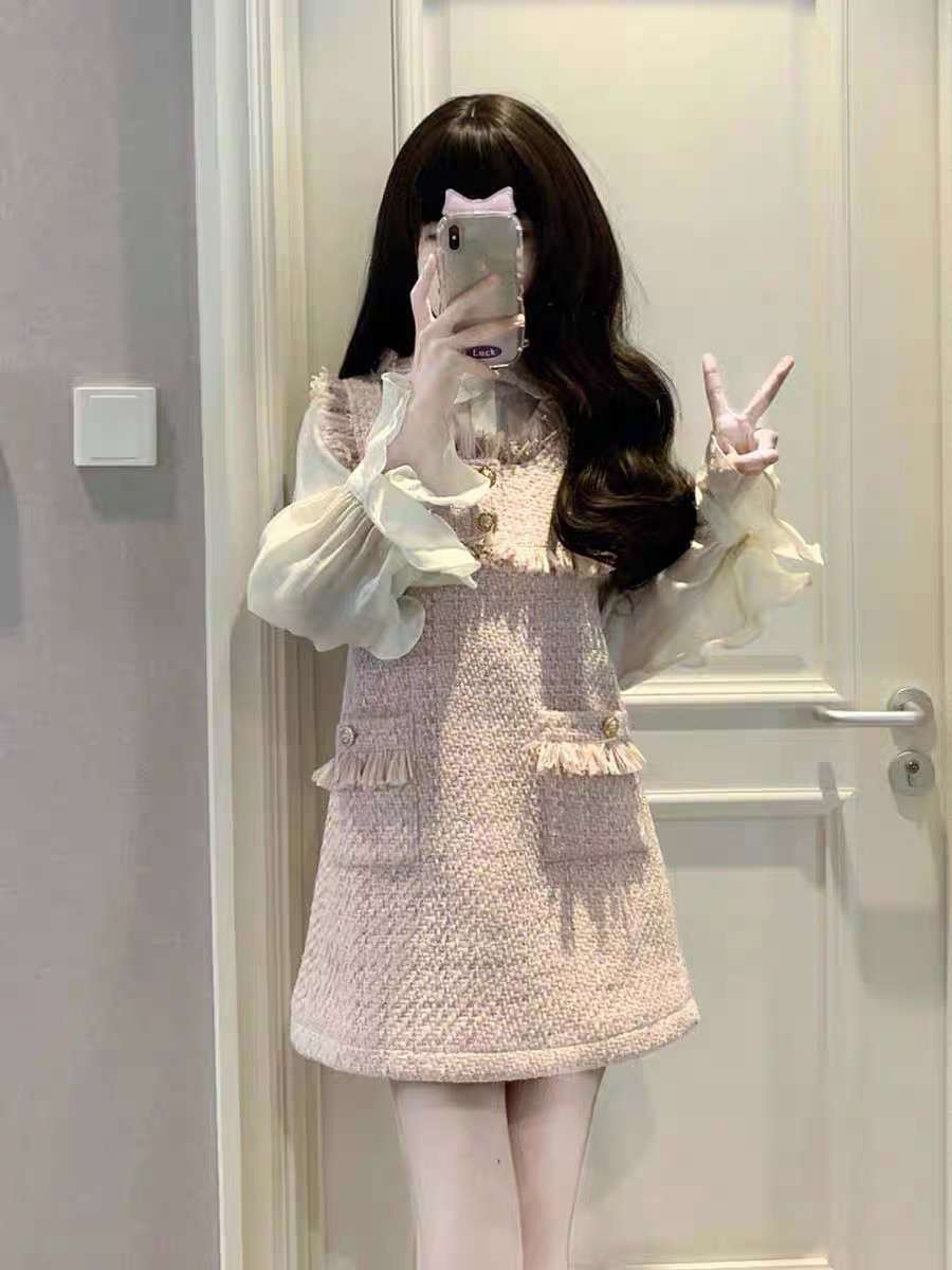 量産型/参戦服/推し活 チェックフェミニンチュニックワンピース