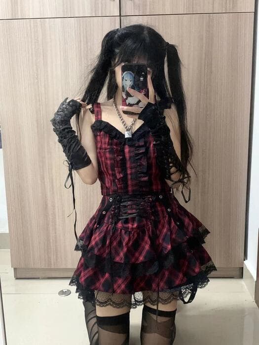 量産型/参戦服/推し活 パンク風編み上げガーリーセットアップ
