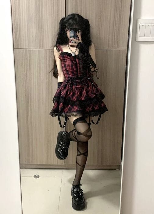 量産型/参戦服/推し活 パンク風編み上げガーリーセットアップ